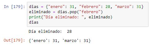 Eliminación de elementos de un diccionario con el método pop