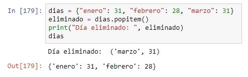 Eliminación de elementos arbitrarios de un diccionario con el método popitem