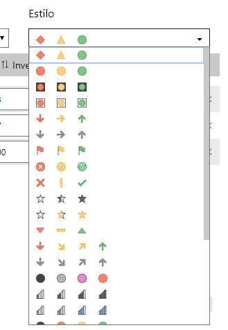 Table (tabla) - Formato condicional. Iconos. Estilos disponibles