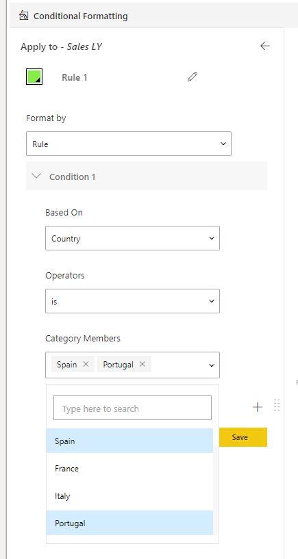 Variance Chart - XViz: Formato condicional