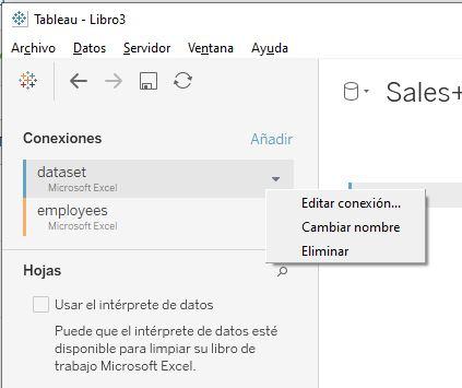 Menú de configuración de conexiones