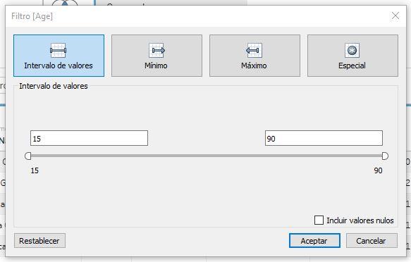 Filtro de valores numéricos