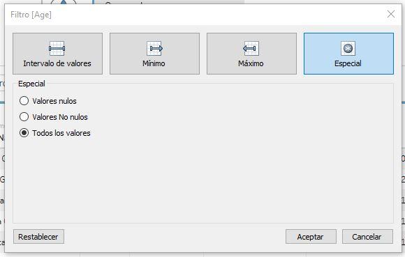 Filtro de valores numéricos. Sección Especial