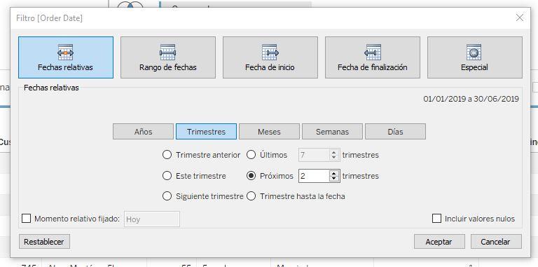 Filtrado de fechas relativas: 2 próximos trimestres