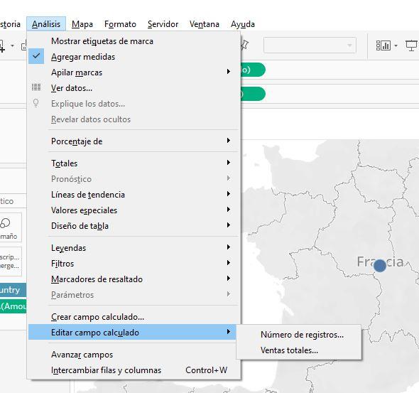 Submenú Análisis: Editar campo calculado