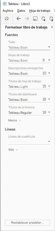 Submenú Formato: Libro de trabajo