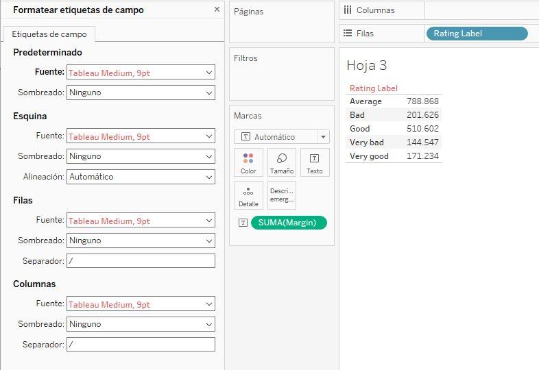 Submenú Formato: Etiquetas de campo