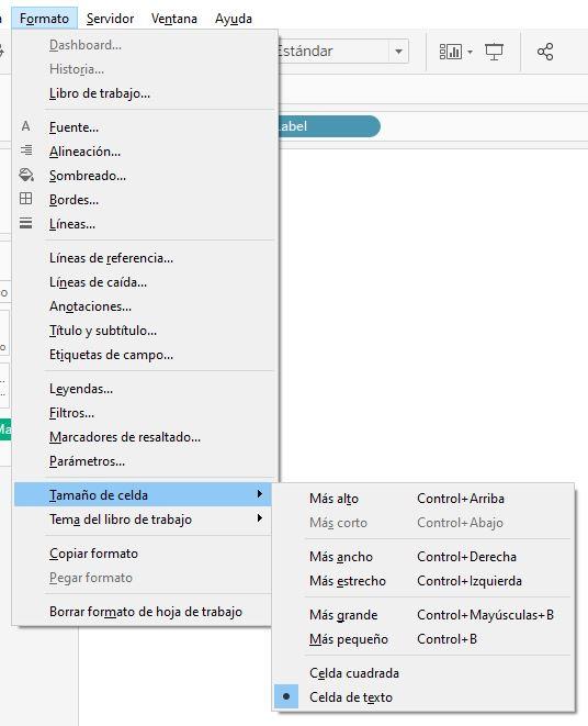 Submenú Formato: Tamaño de celda