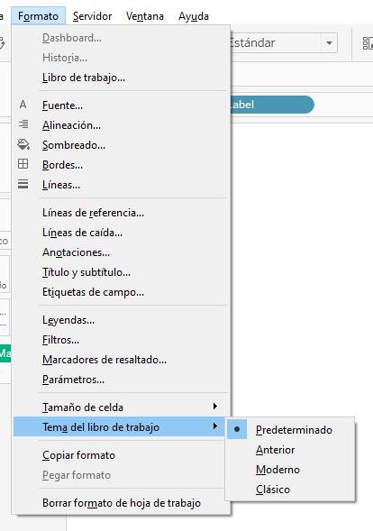 Submenú Formato: Tema del libro de trabajo