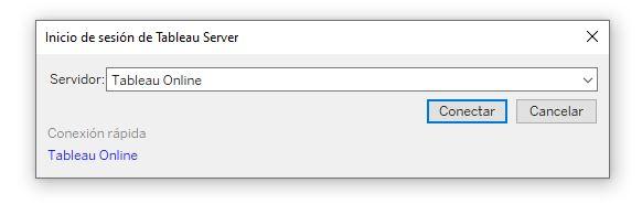 Submenú Servidor: Ventana de inicio de sesión en Tableau Server