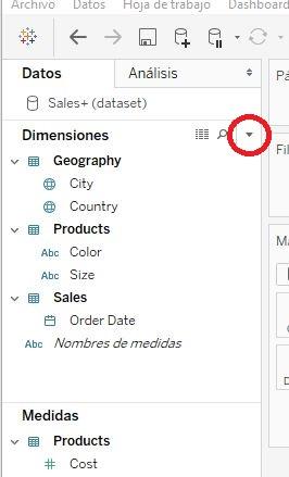 Acceso al menú del panel de datos