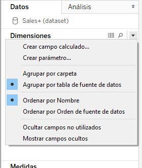 Menú del panel de datos