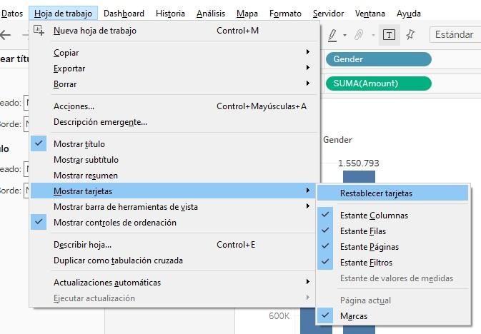 Restablecimiento de la posición de estantes y tarjetas