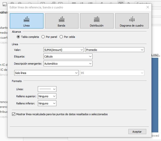 Ventana de configuración de línea de referencia