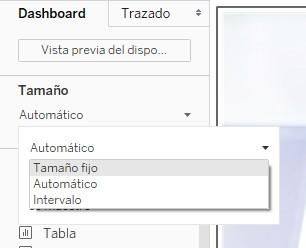 Opciones de tamaño de dashboard