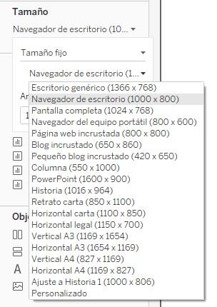 Dashboard de tamaño fijo