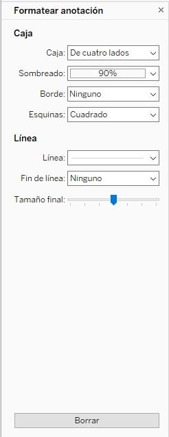 Panel de formato de la anotación