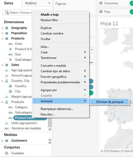 Eliminación de campos de una jerarquía