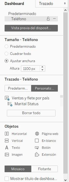 Panel de dashboard para dispositivos móviles