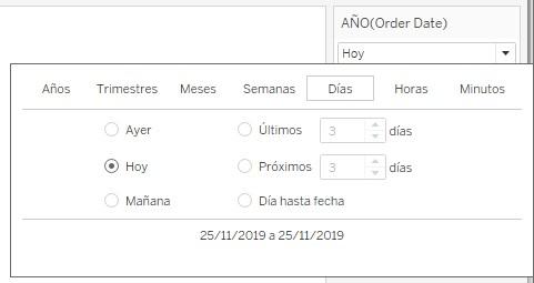 Opciones de configuración de la fecha relativa