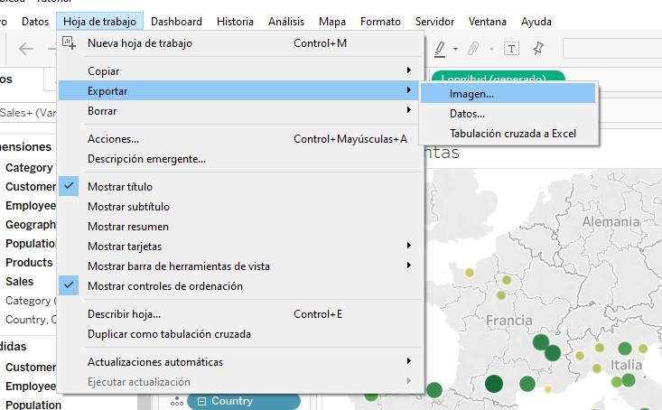 Exportación de una hoja de trabajo con formato de imagen