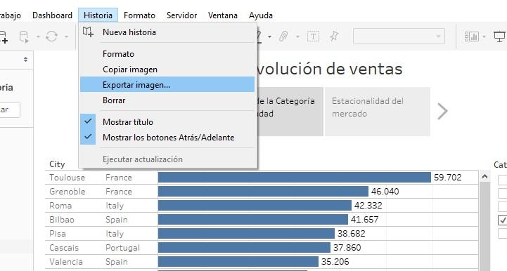 Exportación de una historia con formato de imagen