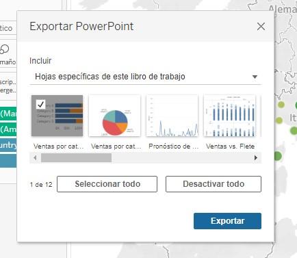 Selección de páginas a incluir en la exportación