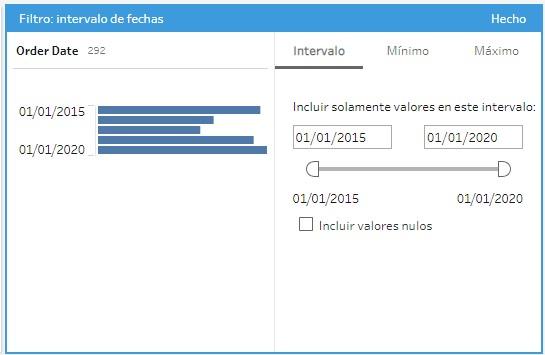 Ventana de configuración de filtro de fecha