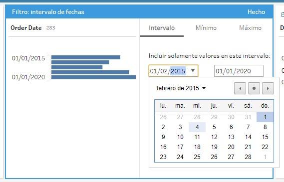 Ventana de configuración de filtro de fecha