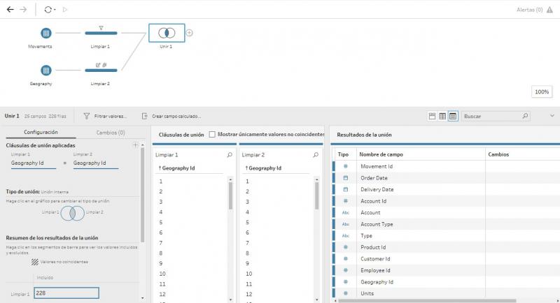 Configuración del paso de unión de columnas