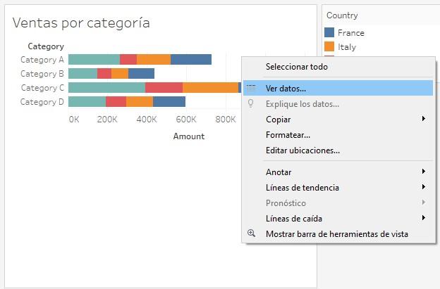 Menú contextual de la gráfica