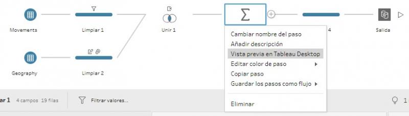 Menú contextual de un paso del flujo