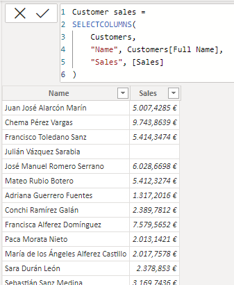 Función SELECTCOLUMNS