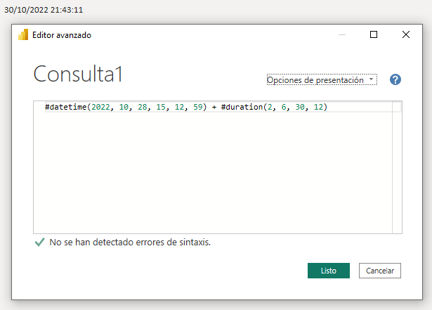 Operadores aplicables al tipo datetime