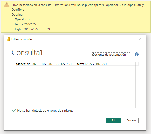 Error en la comparación de tipos datetime y date