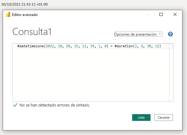 Operadores aplicables al tipo datetimezone