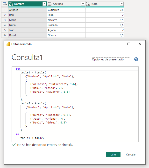 Concatenación de tablas