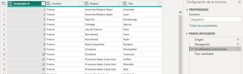 Paso &quot;Encabezados promovidos&quot;