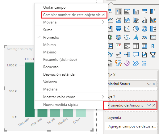 Etiquetas de métricas en objetos visuales