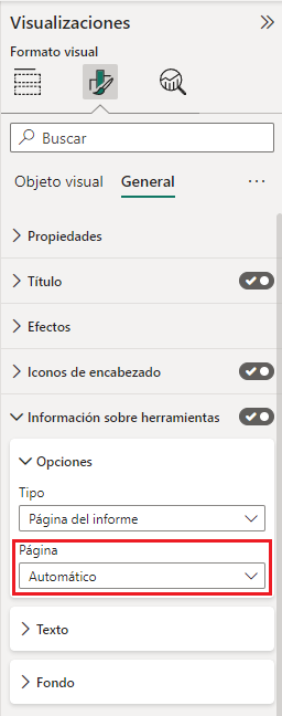 Configuración del objeto visual